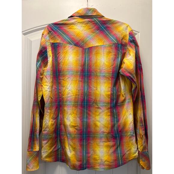 Ben Sherman Men’s Plaid Western Pearl Snap Cotton Casual Shirt Size L Multicolor - Picture 3 of 3